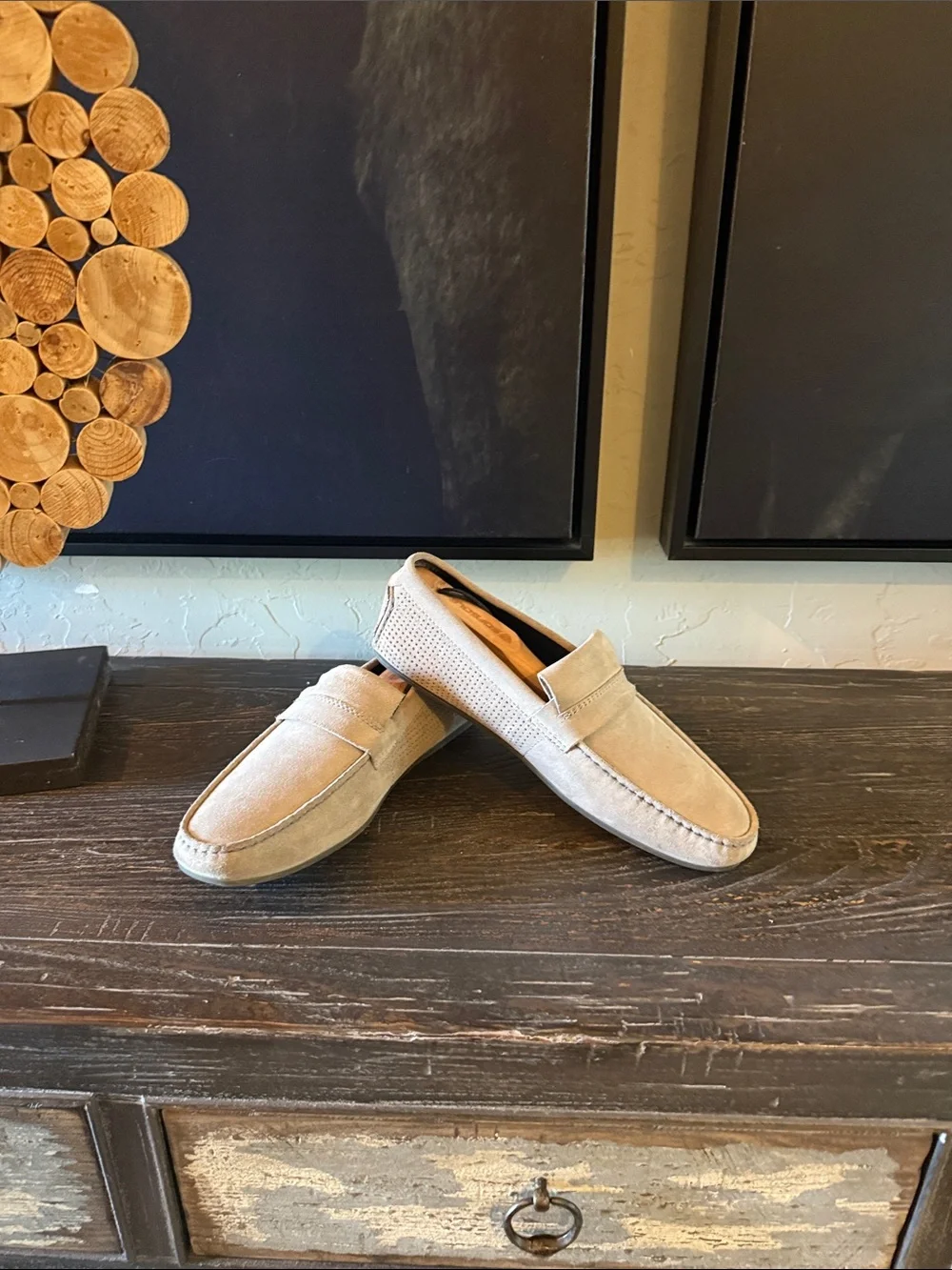 HUGO Beige Suede Penny Loafers